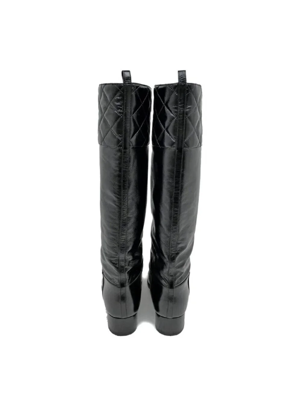 Chanel Long Boots 37.5 Black Shiny Calfskin CC Logo